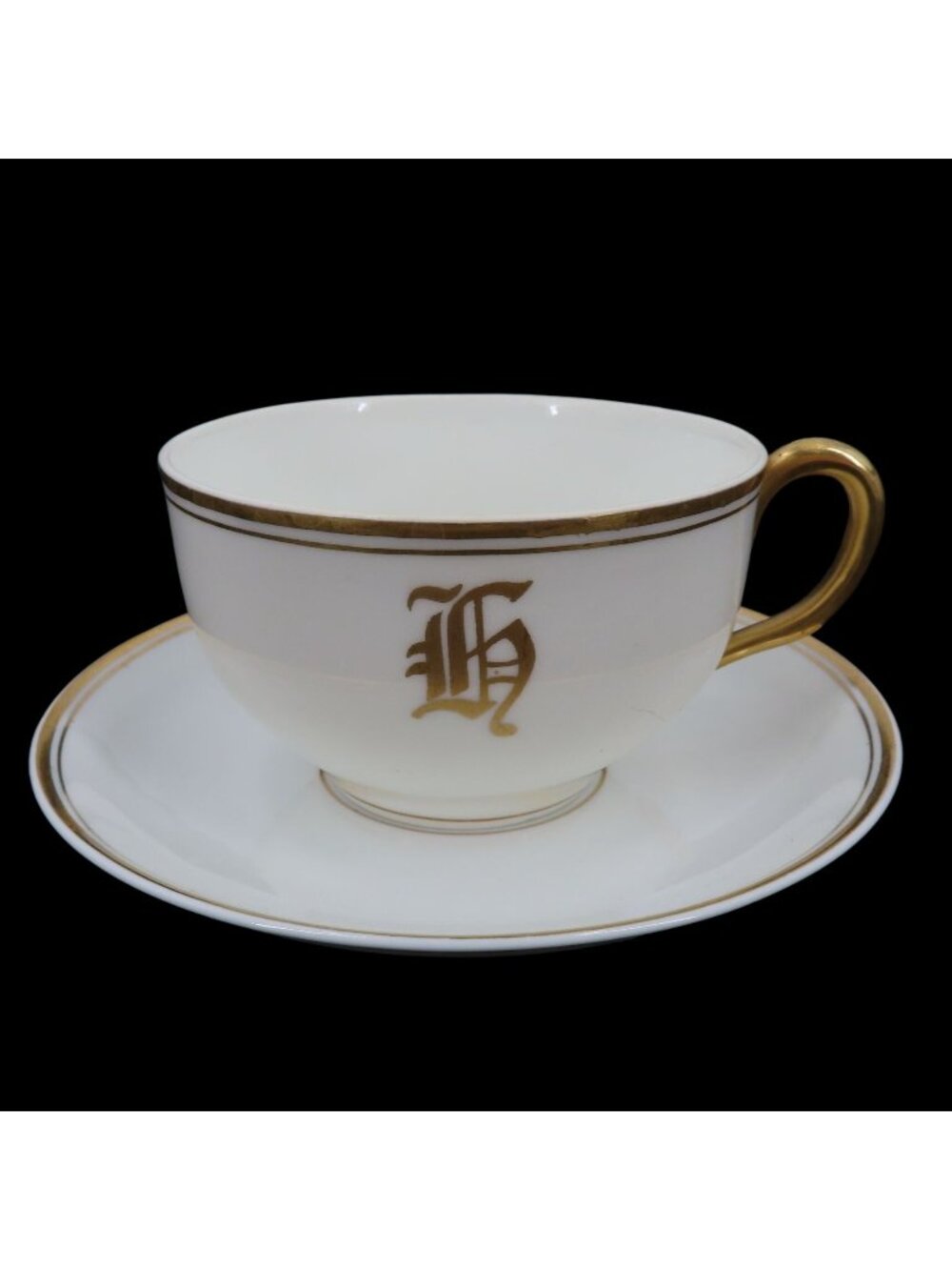 Stouffer Hand Painted Monogram G Initial White Gold Trim Tea Cup Saucer Set VTG